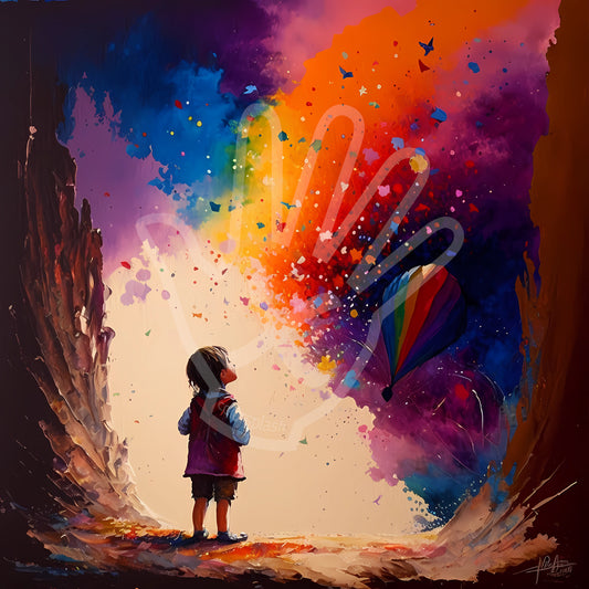 Little boy admires a volcano of colors