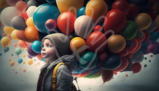 Dreng med farverige balloner